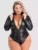 Lovehoney Plus Size Fierce Wet Look Long Sleeve Zipper Teddy