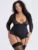 Lovehoney Plus Size Hourglass Black Smoothing Long Sleeve Crotchless Teddy