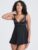 Lovehoney Lotus Black Sheer Embroidered Chemise Set