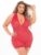 Pink Lipstick Plus Size Red Deep Plunge Halterneck Dress