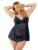 Escante Plus Size Romance Blue Lace and Mesh Babydoll Set