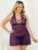 Escante Plus Size Purple Lace and Mesh Criss-Cross Babydoll Set